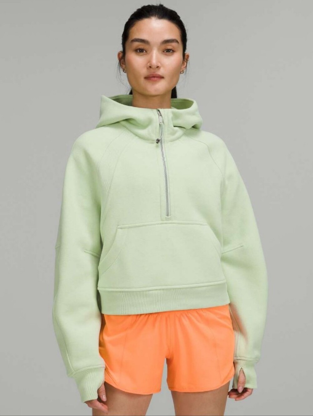 Lulu M/L Oversized Scuba Half Zip Crop Hoodie - Light Mint